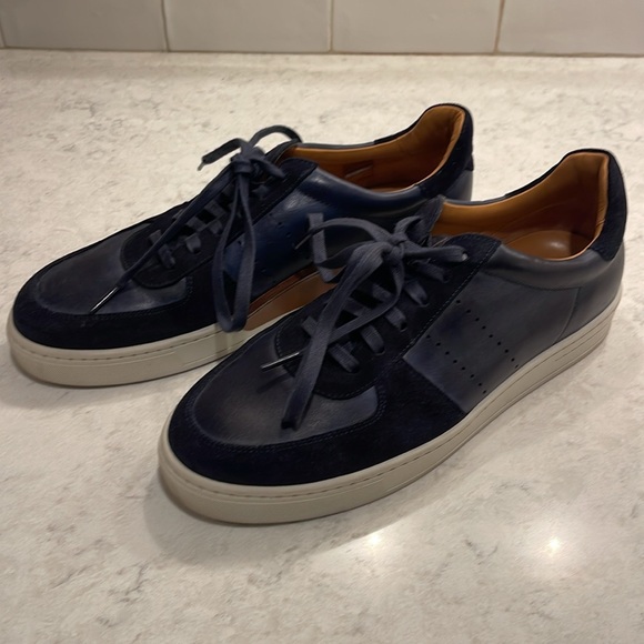 Magnanni Shoes, Navy Leather and Suede Sneakers, size 9 - Picture 2 of 10